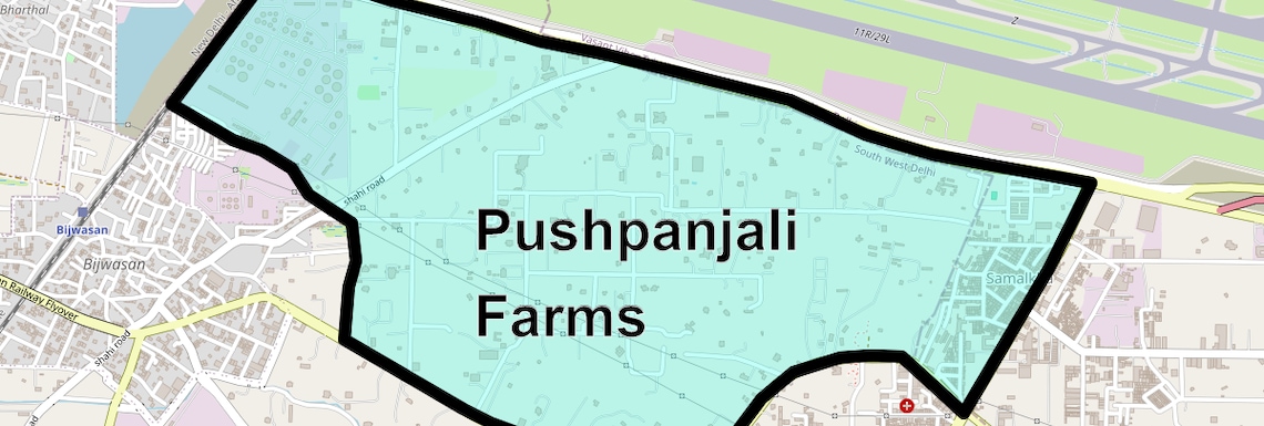 Location Map of Pushpanjali Farms, Delhi