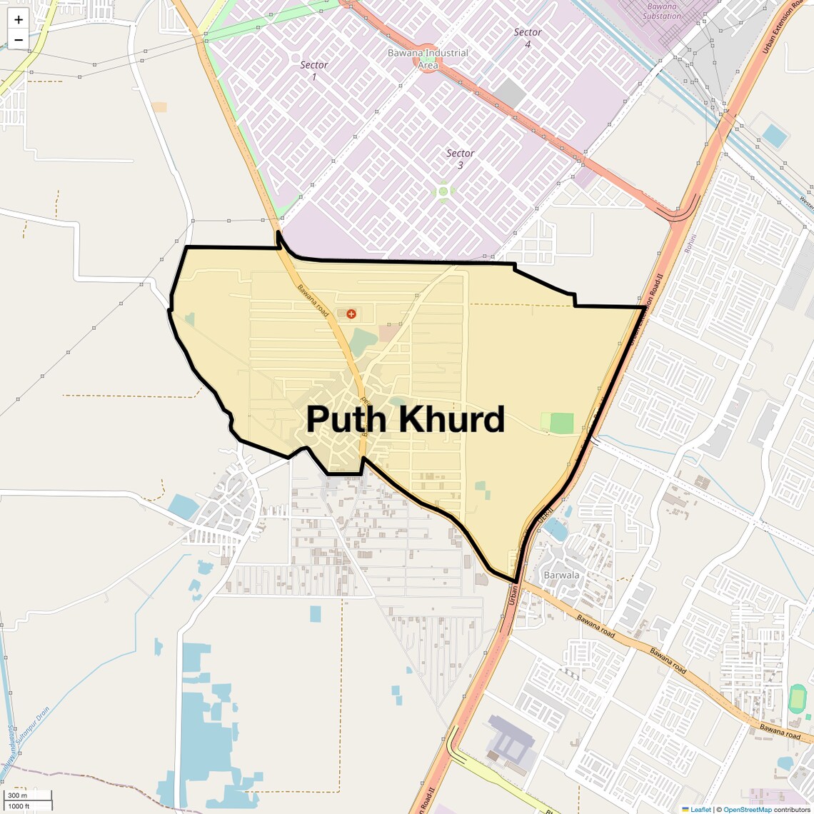 Location Map of Puth Khurd, Delhi