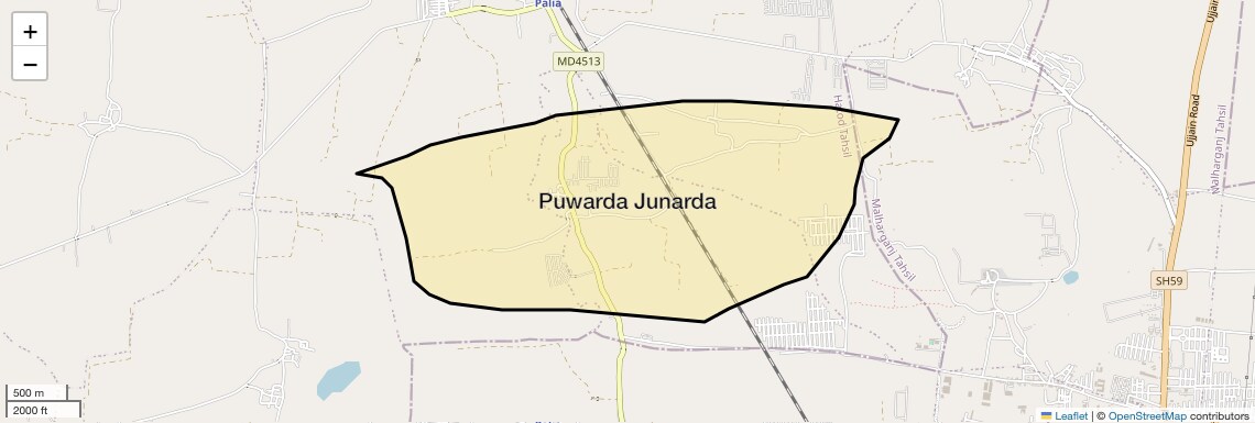 Location Map of Puwarda Junarda, Indore