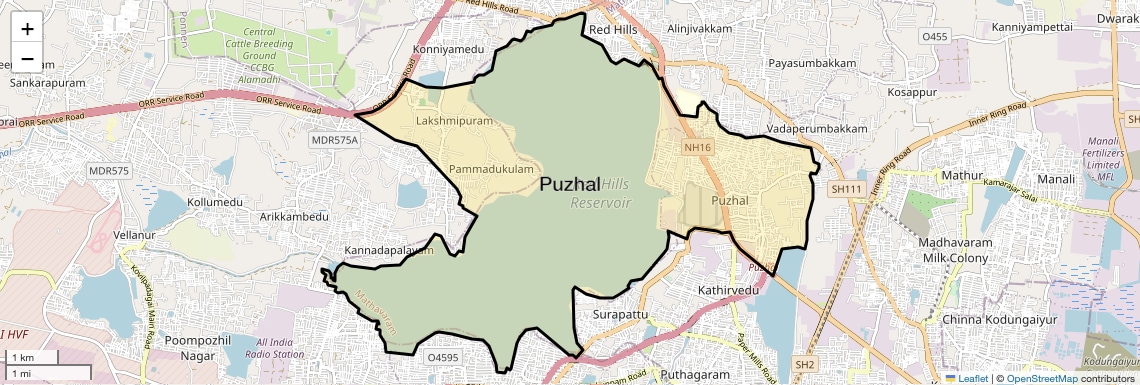 Location Map of Puzhal, Chennai