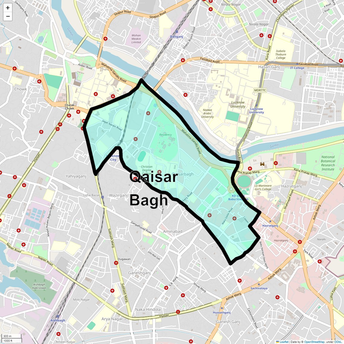 Location Map of Qaisar Bagh, Lucknow
