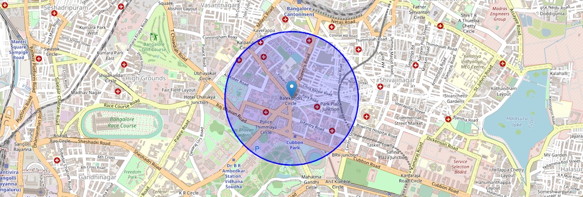 Location Map of Queens Road, Bangalore