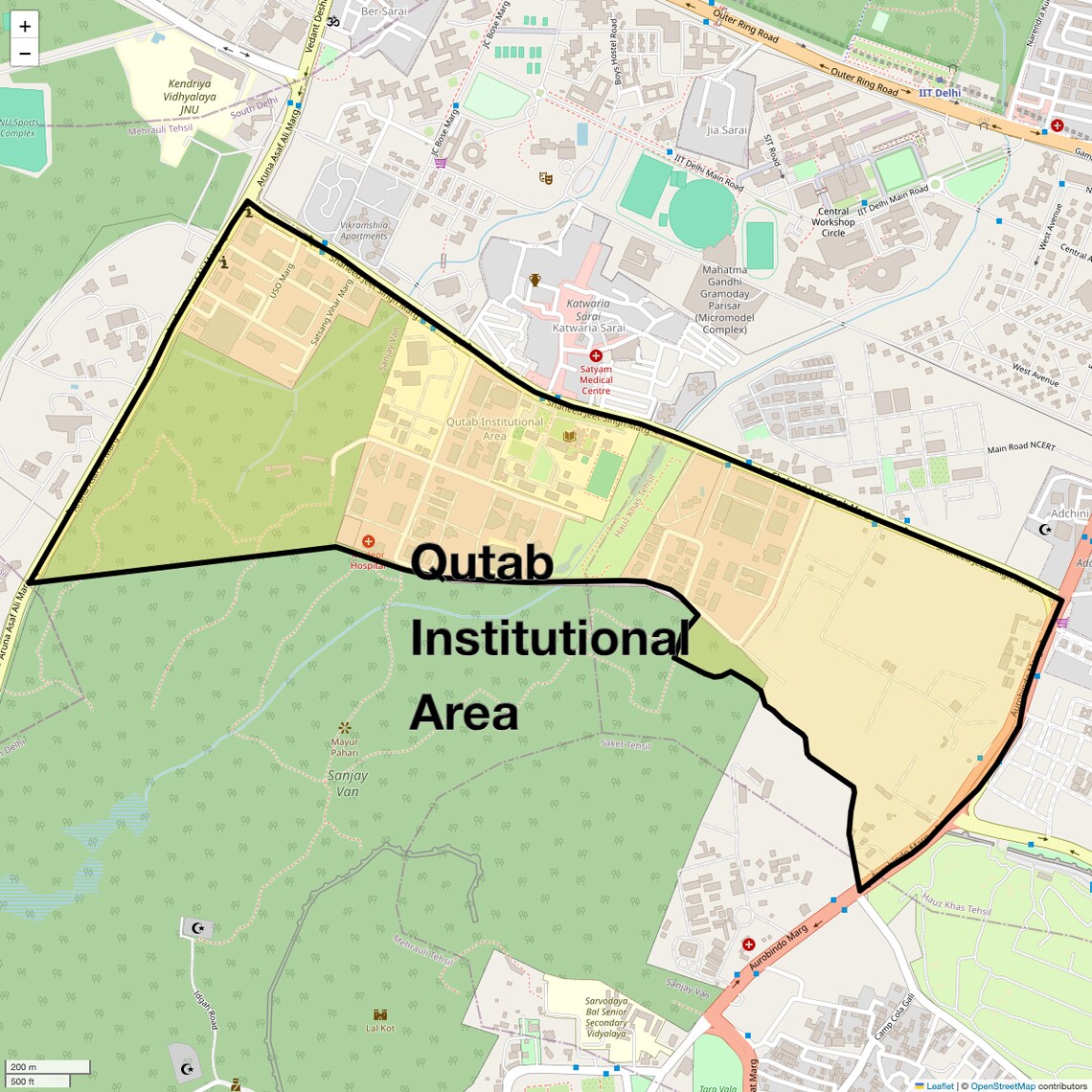 Location Map of Qutab Institutional Area, Delhi