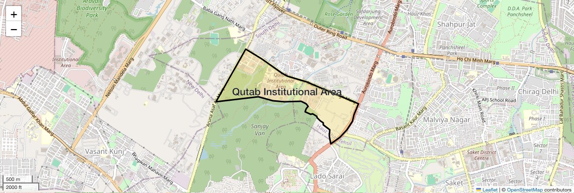 Location Map of Qutab Institutional Area, Delhi