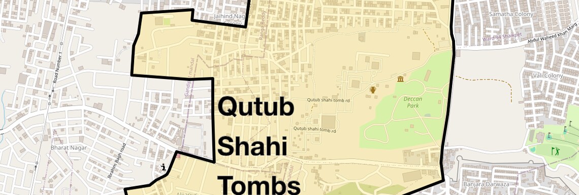 Location Map of Qutub Shahi Tombs, Hyderabad