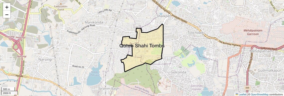 Location Map of Qutub Shahi Tombs, Hyderabad