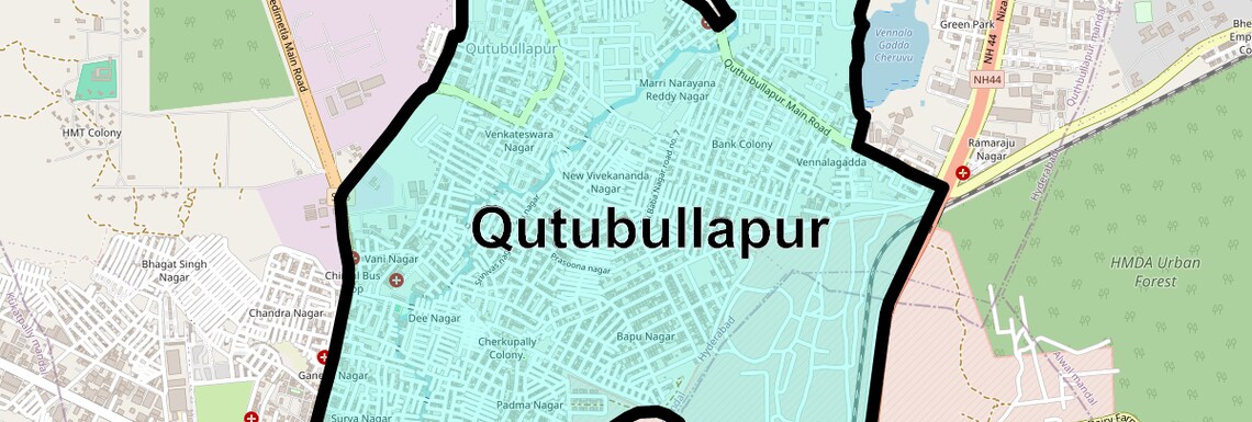 Location Map of Qutubullapur, Hyderabad