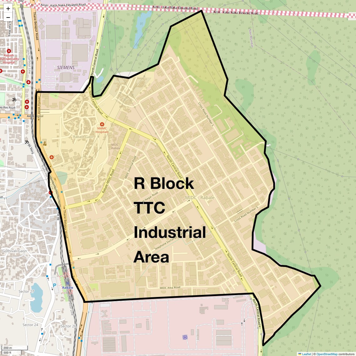 Location Map of R Block Ttc Industrial Area, Navi Mumbai
