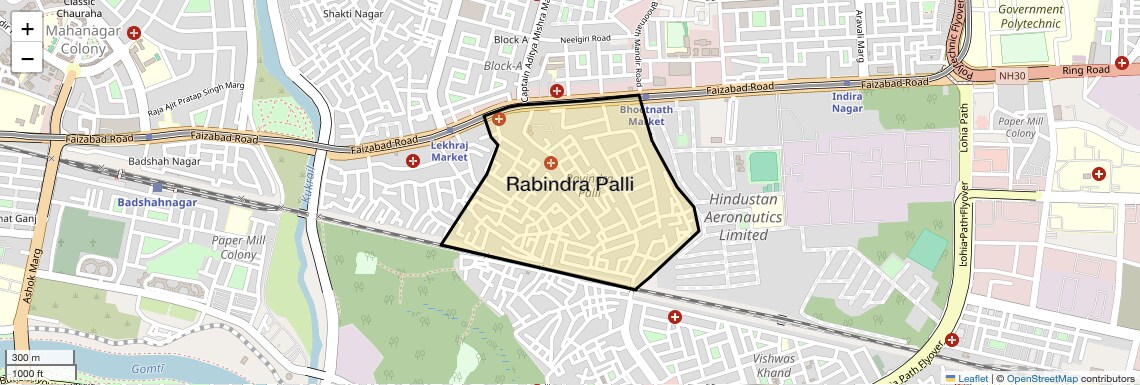 Location Map of Rabindra Palli, Lucknow