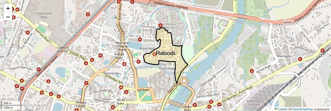 Location Map of Rabodi, Thane