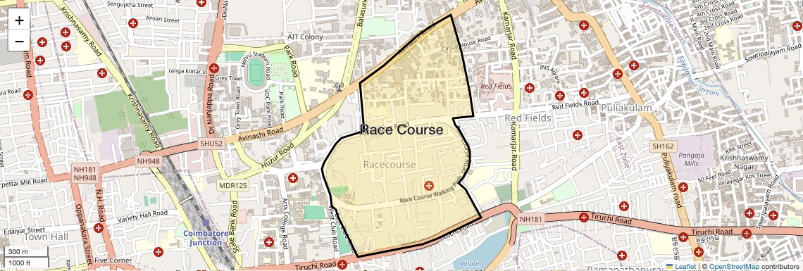 Location Map of Race Course, Coimbatore