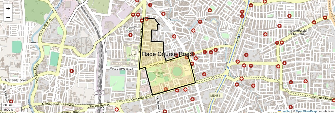 Location Map of Race Course Road, Indore
