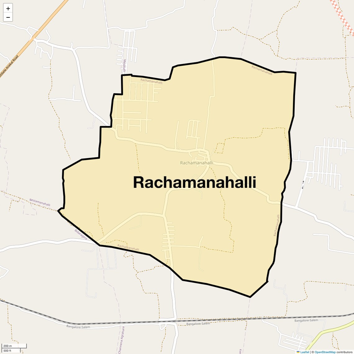 Location Map of Rachamanahalli, Bangalore