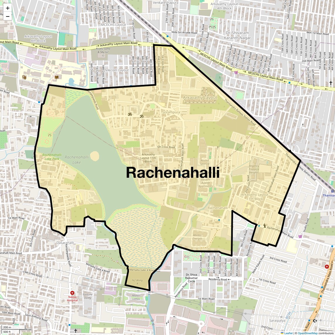 Location Map of Rachenahalli, Bangalore