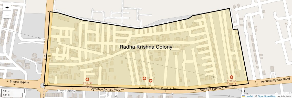 Location Map of Radha Krishna Colony, Bhopal