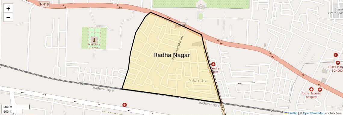 Location Map of Radha Nagar, Agra