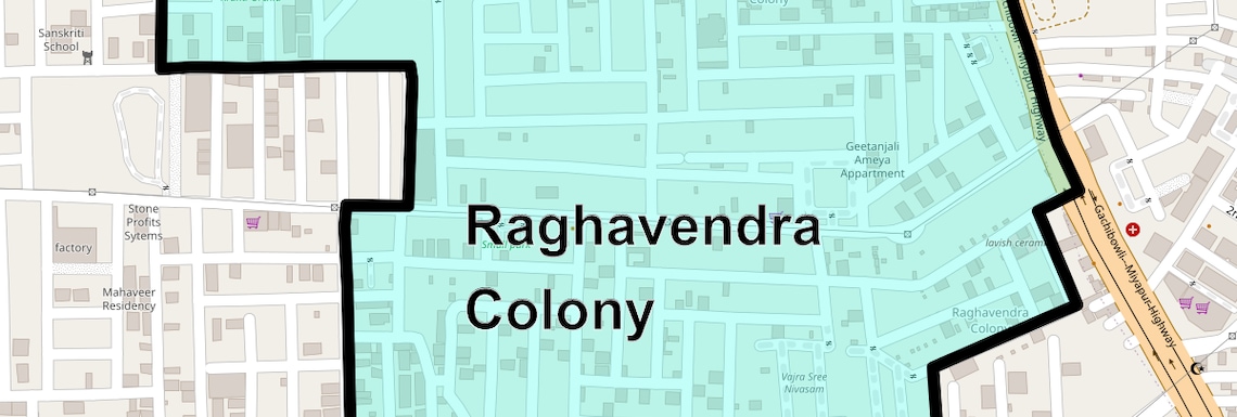 Location Map of Raghavendra Colony, Hyderabad