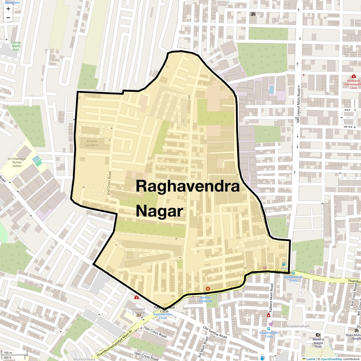 Location Map of Raghavendra Nagar, Bangalore