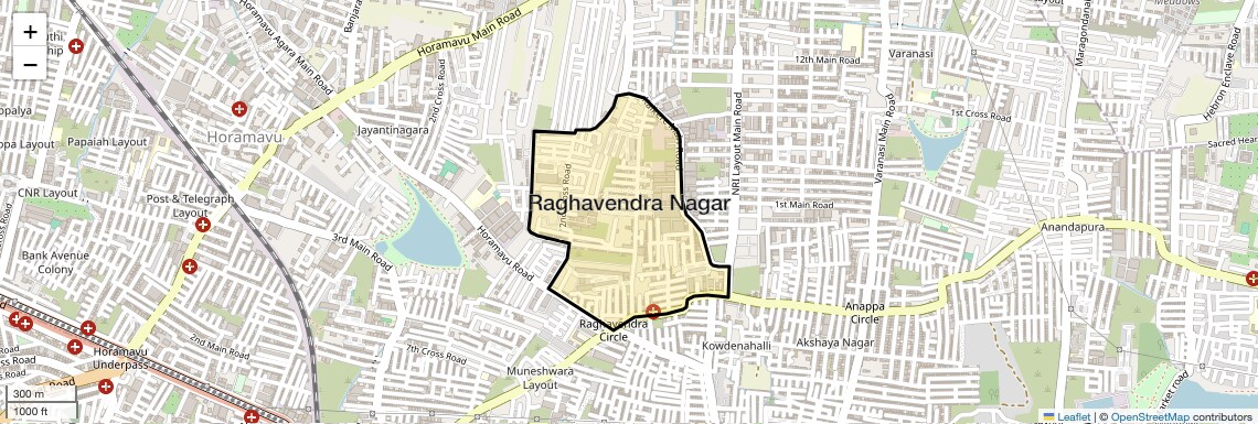 Location Map of Raghavendra Nagar, Bangalore