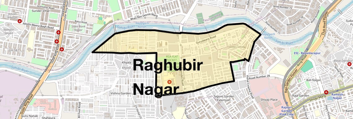 Location Map of Raghubir Nagar, Delhi