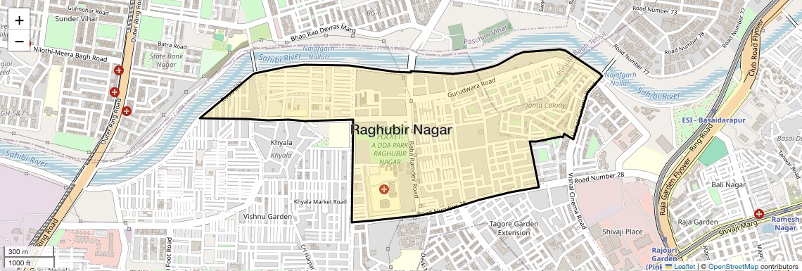 Location Map of Raghubir Nagar, Delhi