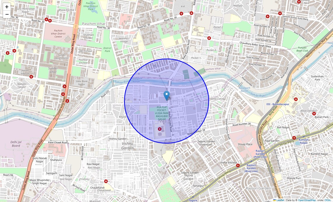 Location Map of Raghubir Nagar, Delhi