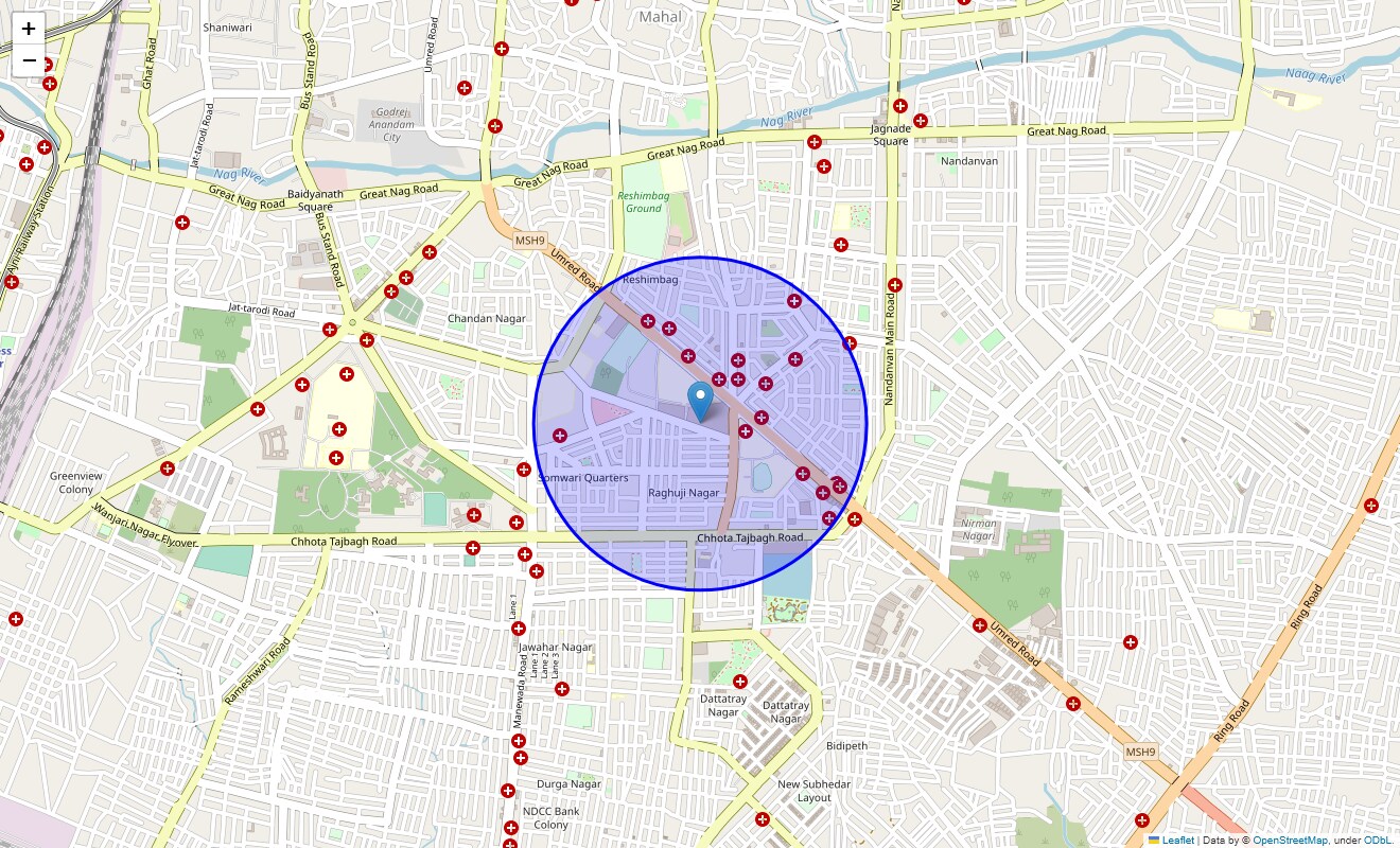 Location Map of Raghuji Nagar, Nagpur