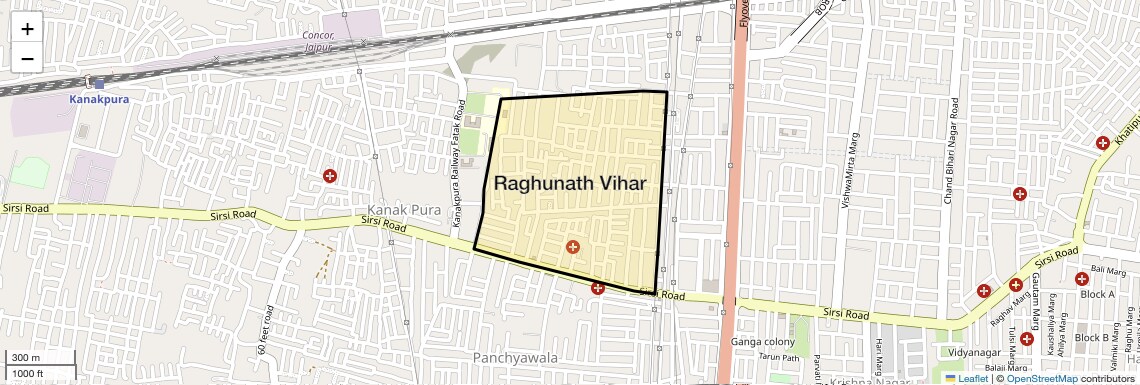 Location Map of Raghunath Vihar, Jaipur