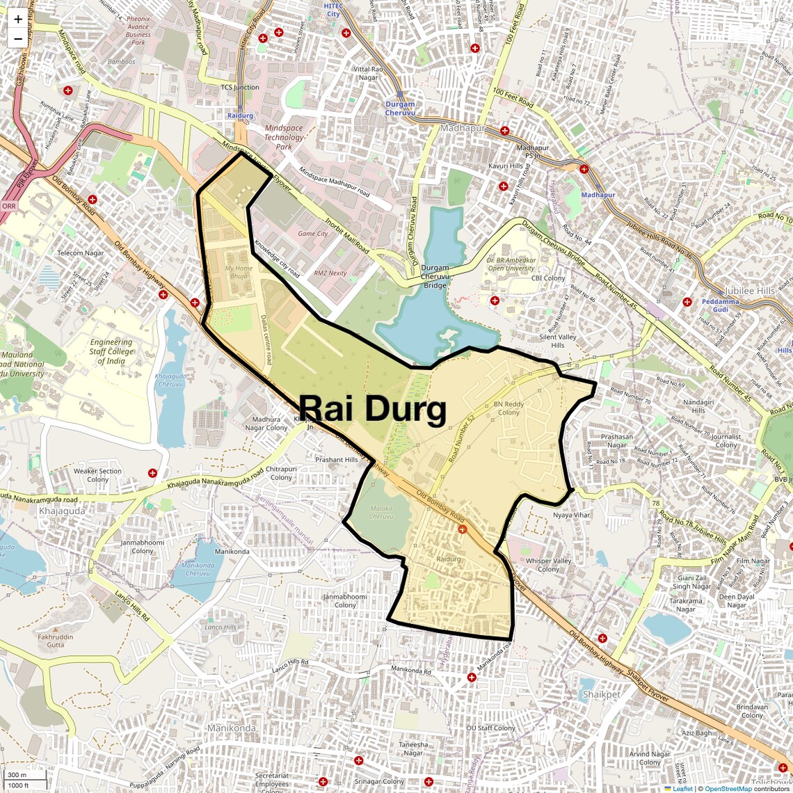 Location Map of Rai Durg, Hyderabad