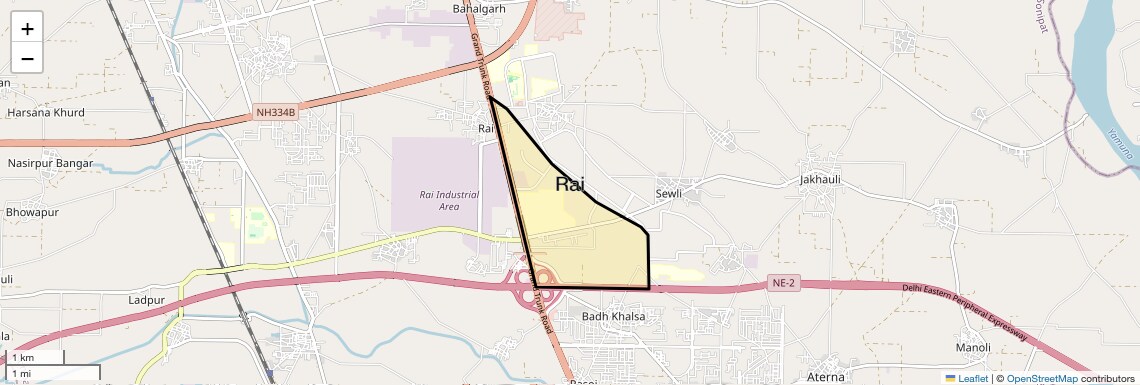 Location Map of Rai, Sonipat