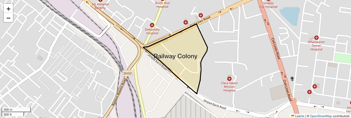 Location Map of Railway Colony, Bareilly