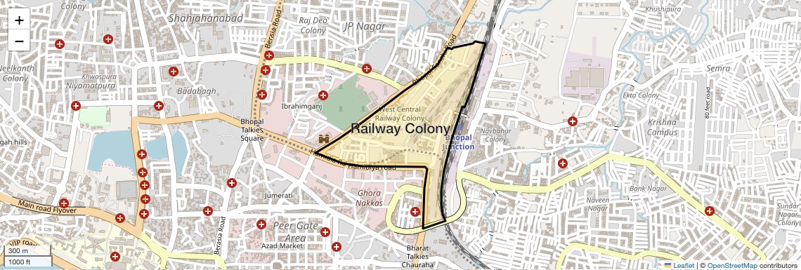 Location Map of Railway Colony, Bhopal