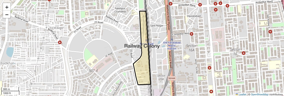 Location Map of Railway Colony, Faridabad