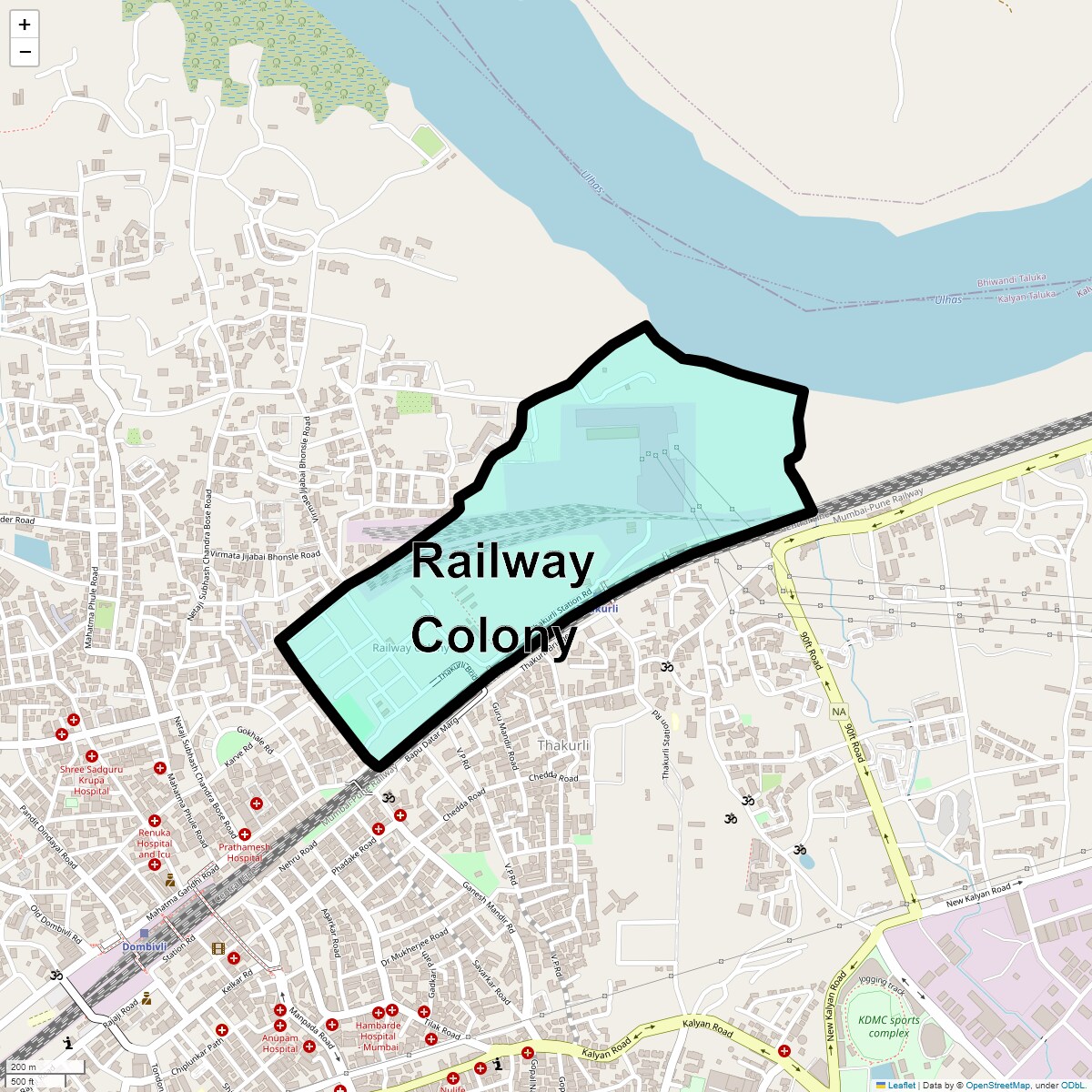 Location Map of Railway Colony, Thane