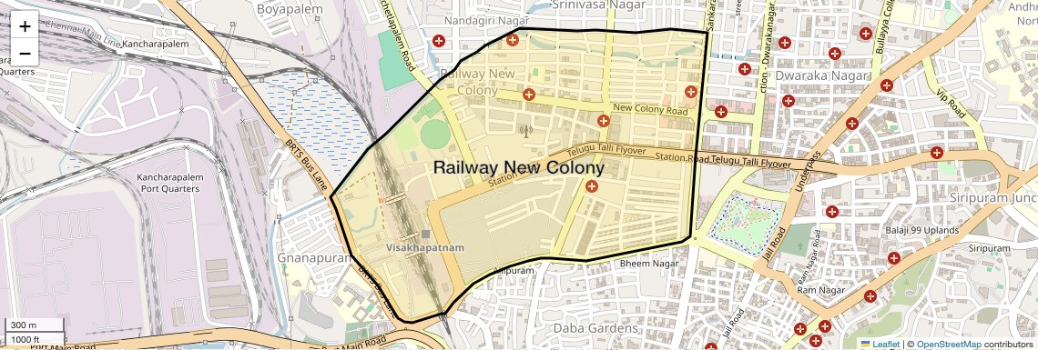 Location Map of Railway New Colony, Vizag