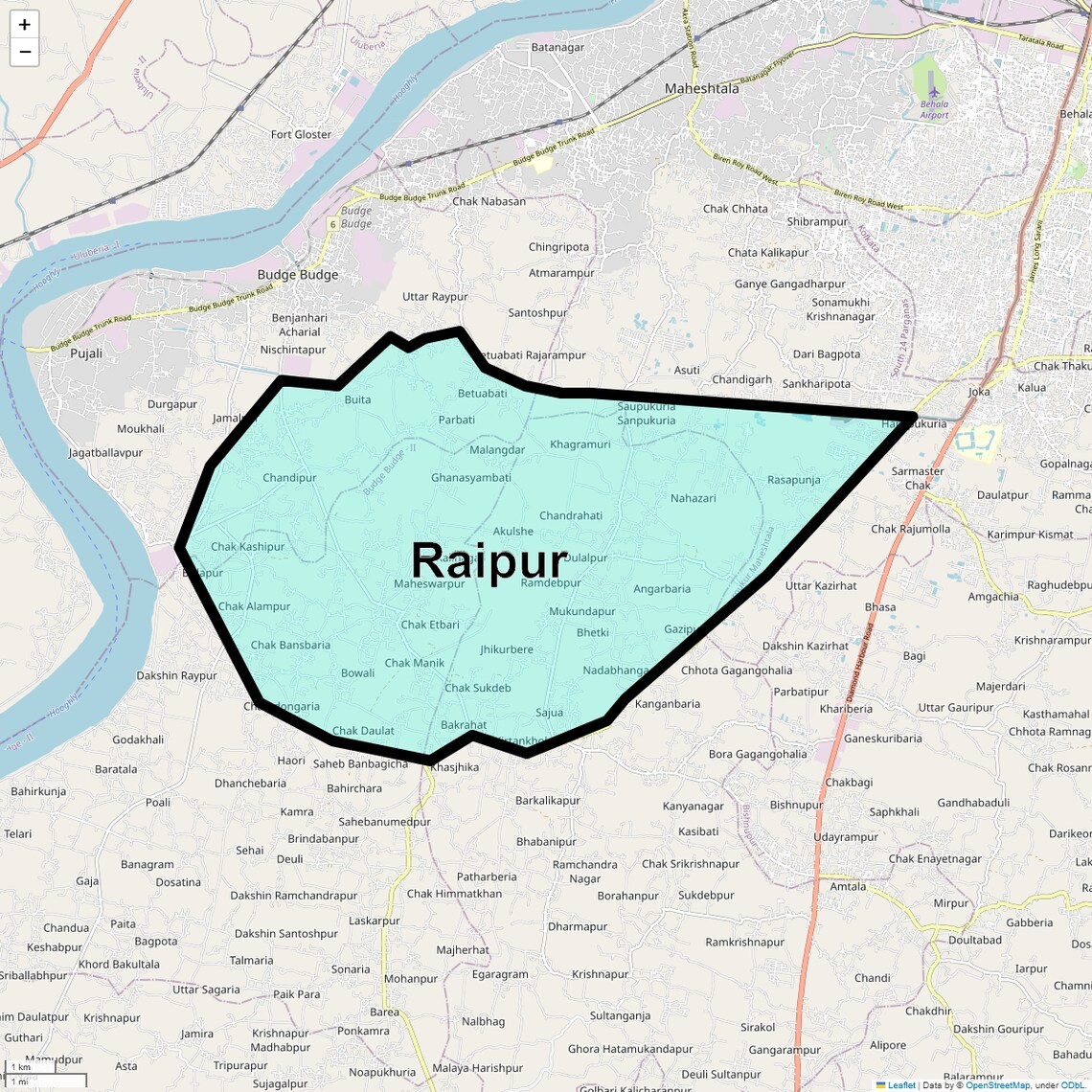 Location Map of Raipur, Kolkata