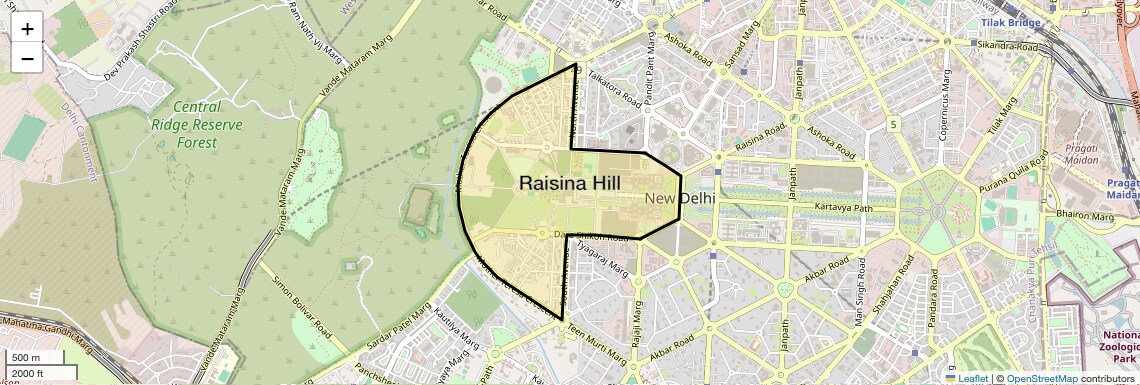 Location Map of Raisina Hill, Delhi