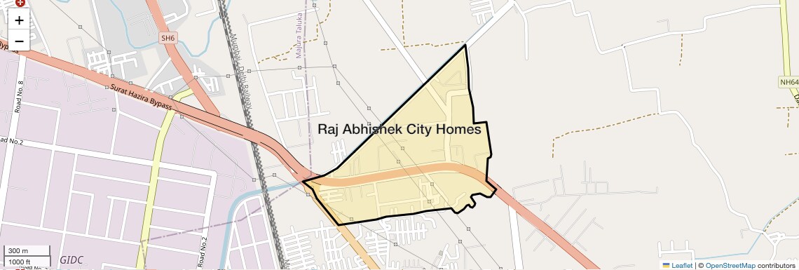 Location Map of Raj Abhishek City Homes, Surat