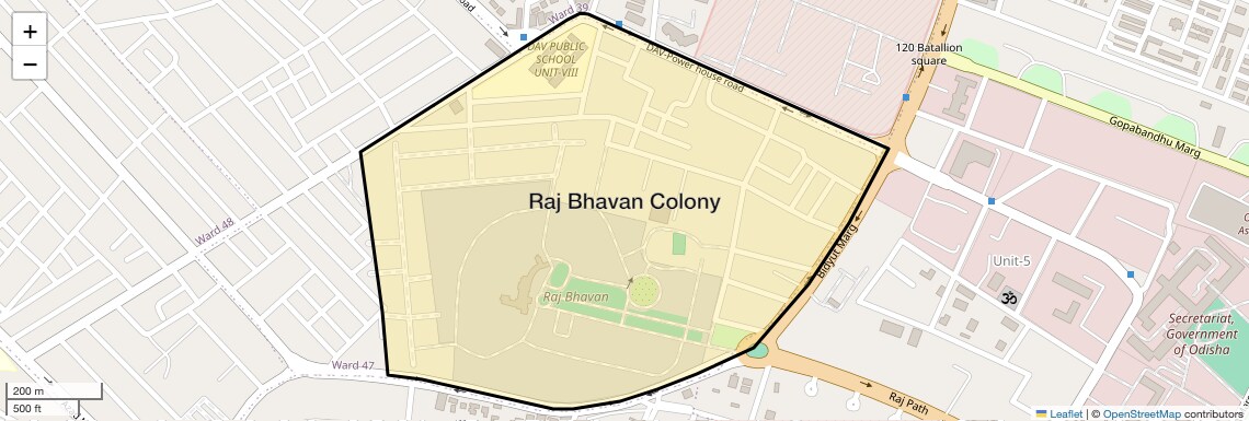 Location Map of Raj Bhavan Colony, Bhubaneswar