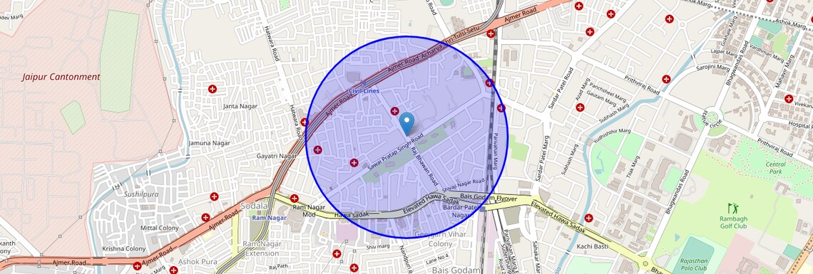 Location Map of Raj Bhavan Road, Jaipur