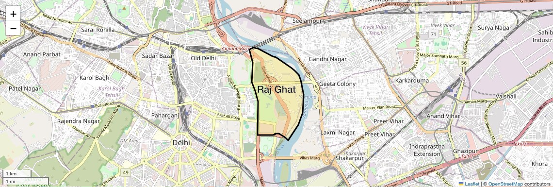 Location Map of Raj Ghat, Delhi