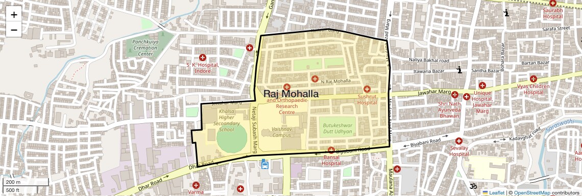 Location Map of Raj Mohalla, Indore
