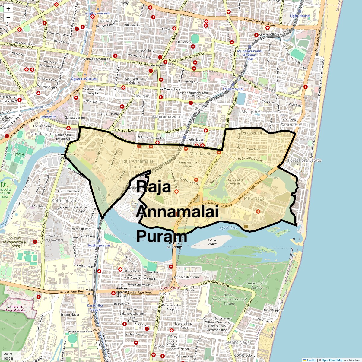Location Map of Raja Annamalai Puram, Chennai
