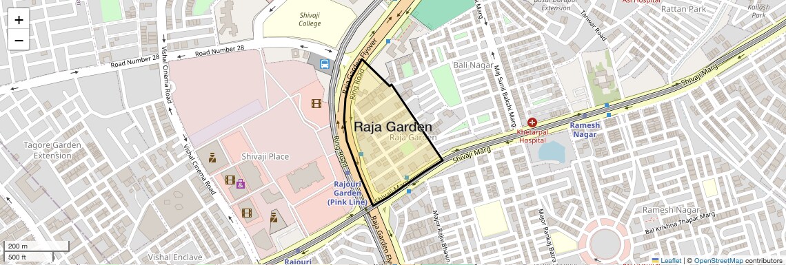 Location Map of Raja Garden, Delhi