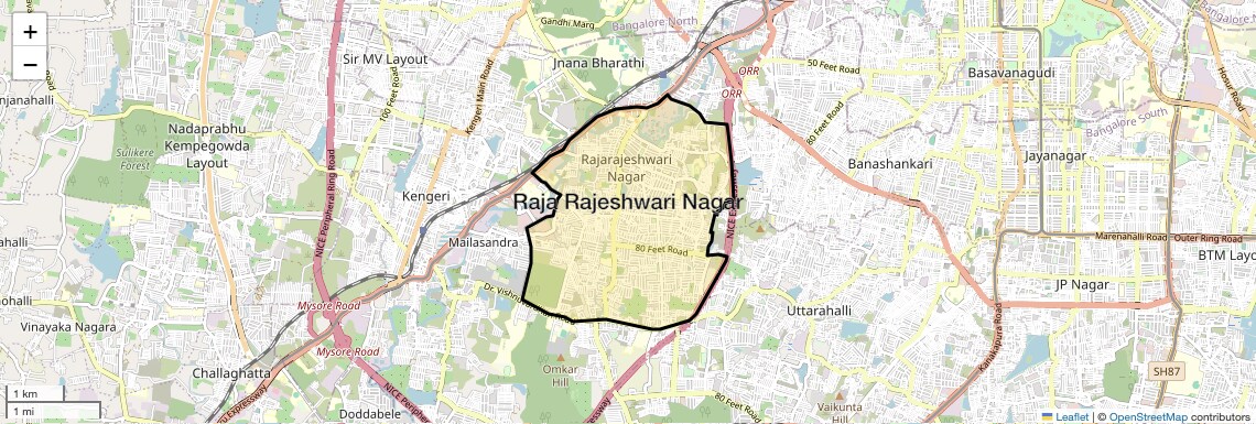 Location Map of Raja Rajeshwari Nagar, Bangalore