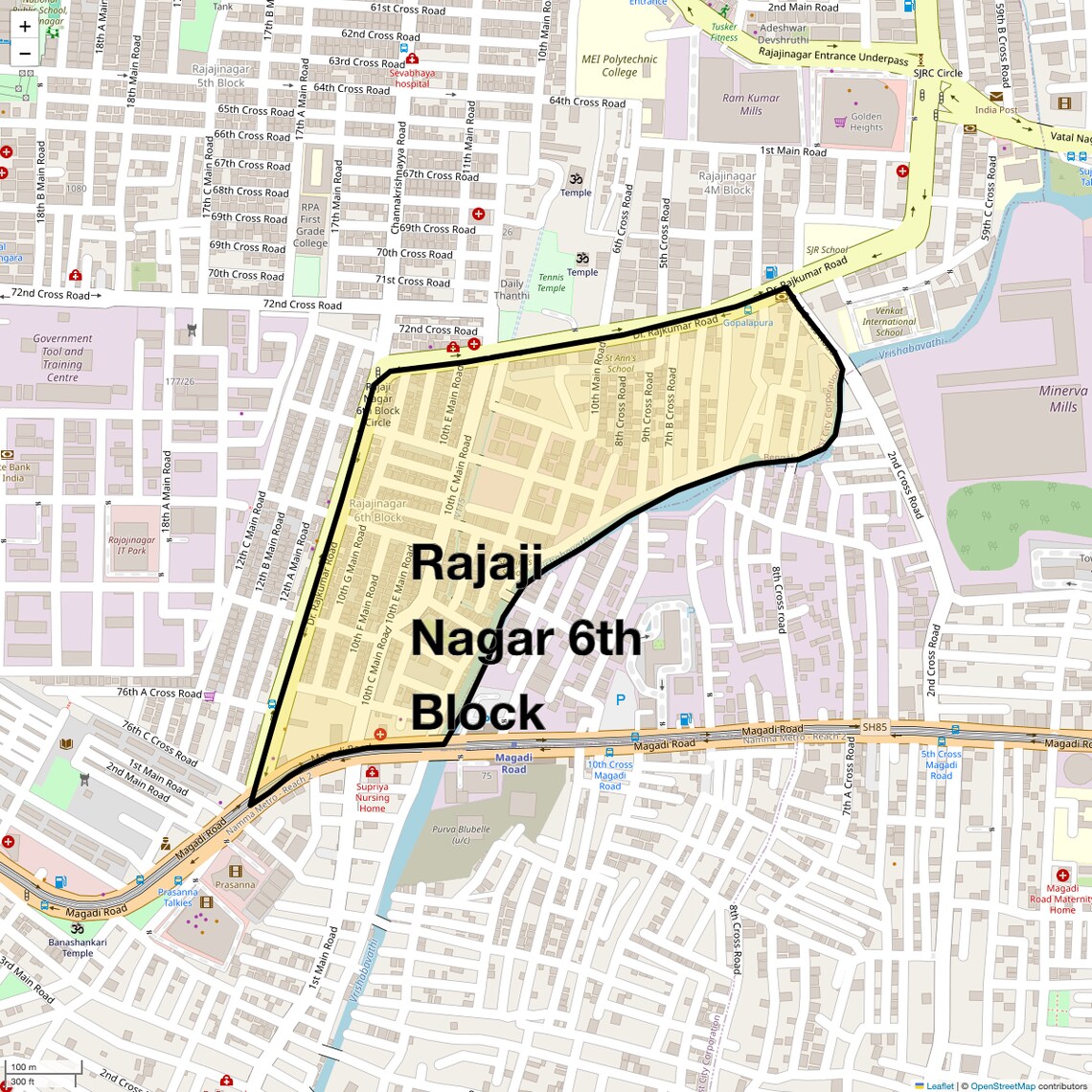 Location Map of Rajaji Nagar 6th Block, Bangalore