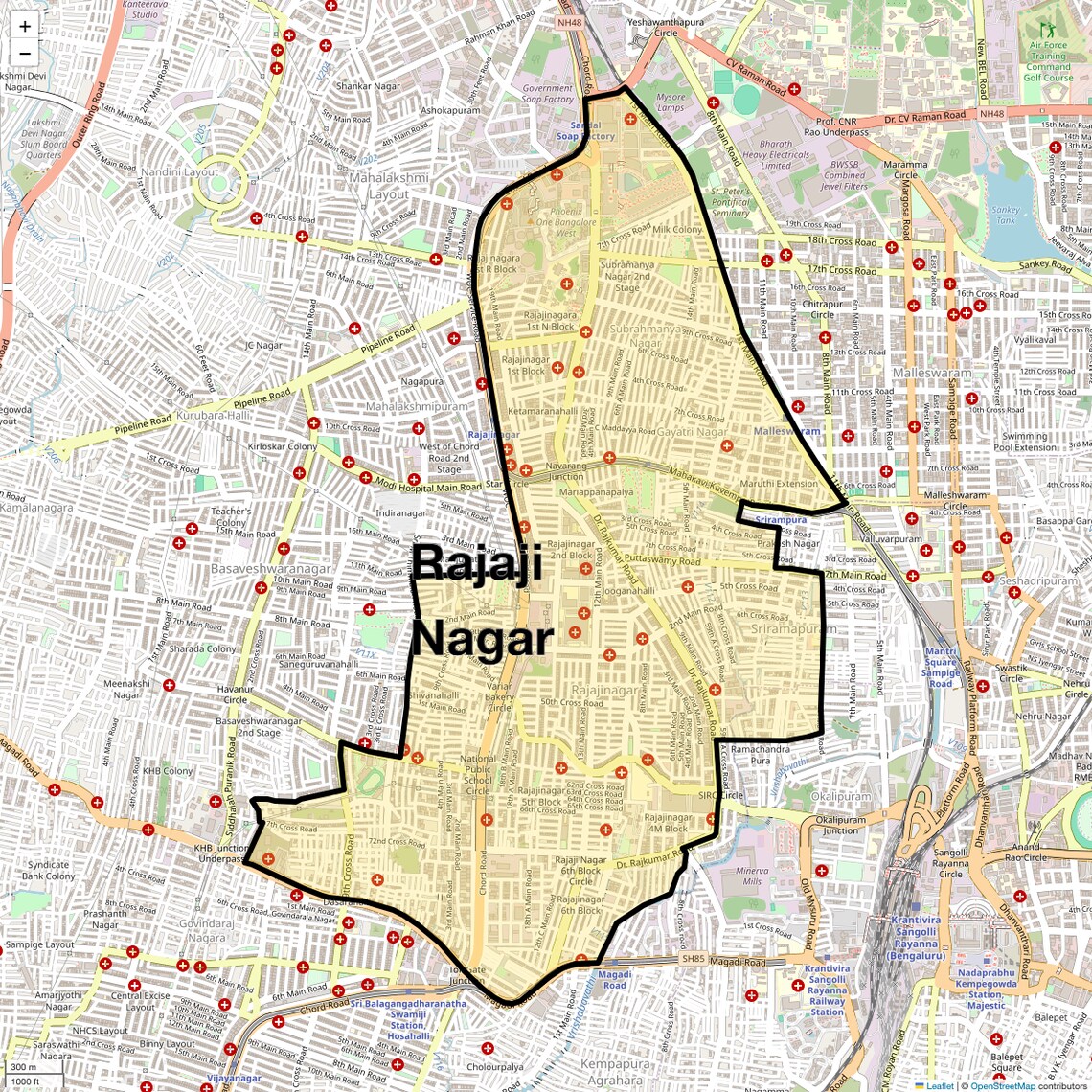 Location Map of Rajaji Nagar, Bangalore