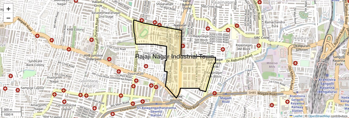 Location Map of Rajaji Nagar Industrial Town, Bangalore