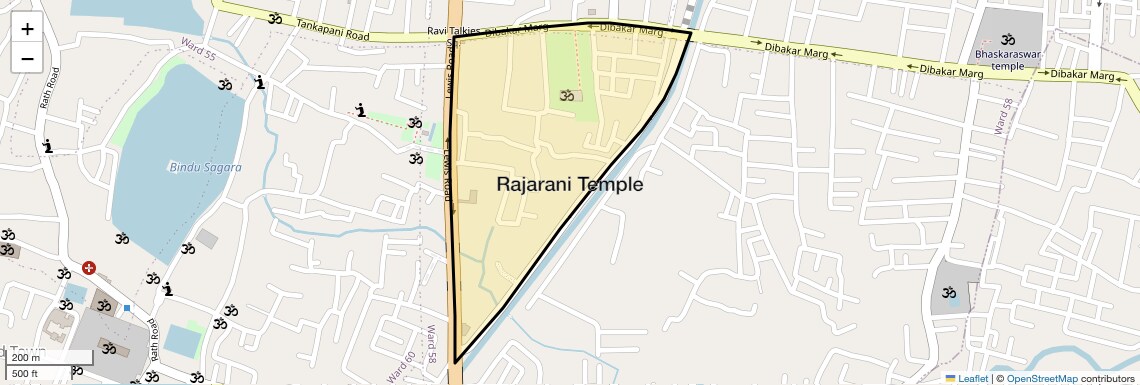 Location Map of Rajarani Temple, Bhubaneswar