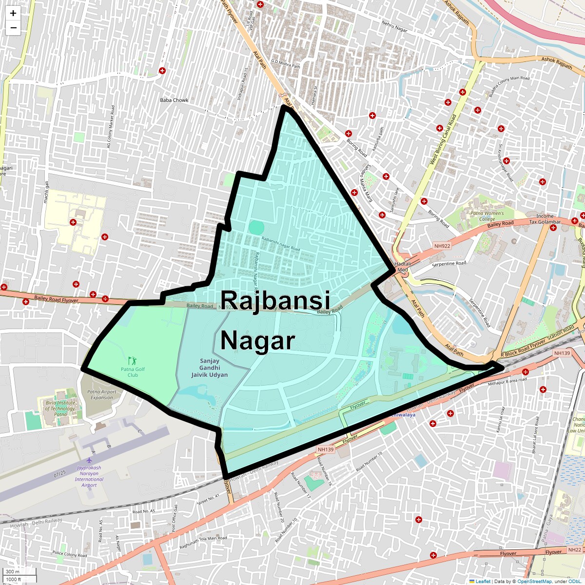 Location Map of Rajbansi Nagar, Patna
